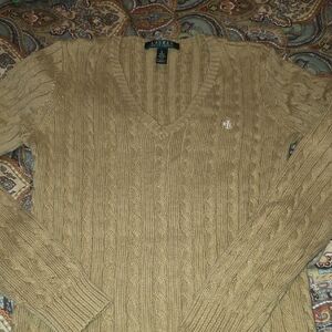 Ralph Lauren Womens Beige V-Neck Sweater